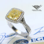 4.52 Carat Fancy Yellow Cushion Brilliant Diamond Platinum Ring Size 6.5 EGL USA