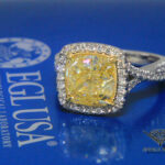 4.52 Carat Fancy Yellow Cushion Brilliant Diamond Platinum Ring Size 6.5 EGL USA