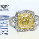 4.52 Carat Fancy Yellow Cushion Brilliant Diamond Platinum Ring Size 6.5 EGL USA