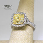 4.52 Carat Fancy Yellow Cushion Brilliant Diamond Platinum Ring Size 6.5 EGL USA