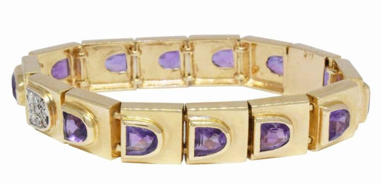 Amethyst 
Diamond Ladies Bracelet in 14k Yellow Gold