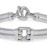 Baraka 18k White Gold Mens Bangle Hinged Bracelet Italy Made 7.5"