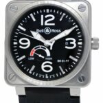 Bell 
Ross Aviation Steel Power Reserve Black Dial Mens 46mm Watch BR01-97