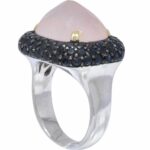 Black Diamond 
Rose Quartz 18k White Gold Ladies Ring Size 7