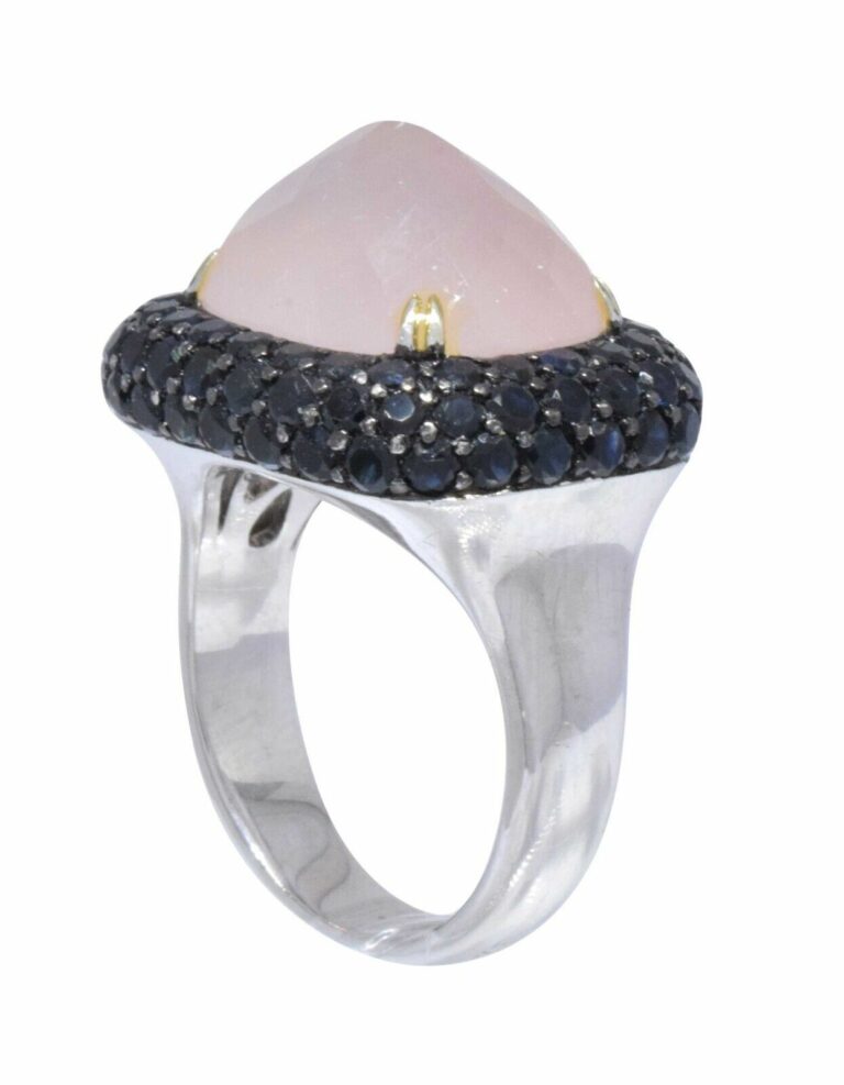 Black Diamond 
Rose Quartz 18k White Gold Ladies Ring Size 7