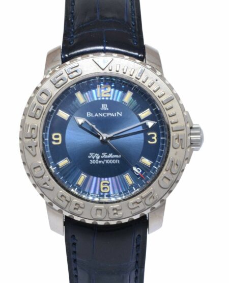 Blancpain Fifty 50 Fathoms Trilogy 18k White Gold Blue Dial Mens 40mm Watch 2200