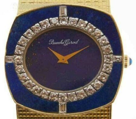 Bueche Girod Diamond 18K Yellow Gold/Lapis Mechanical Unisex Watch