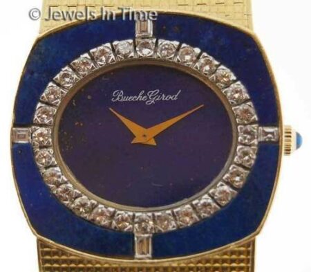 Bueche Girod Diamond 18K Yellow Gold/Lapis Mechanical Unisex Watch