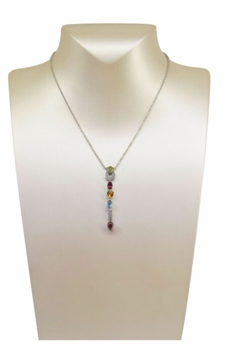 Bvlgari Allegra Diamond & Multicolor Gemstones 18k White Gold Pendant Necklace