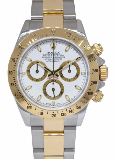 Rolex Daytona Chrono 18k Yellow Gold/Steel White Dial Mens Watch B/P F 116523