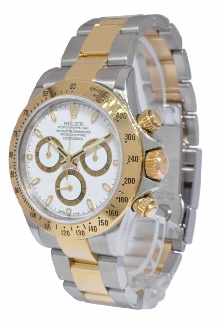 Rolex Daytona Chrono 18k Yellow Gold/Steel White Dial Mens Watch B/P F 116523