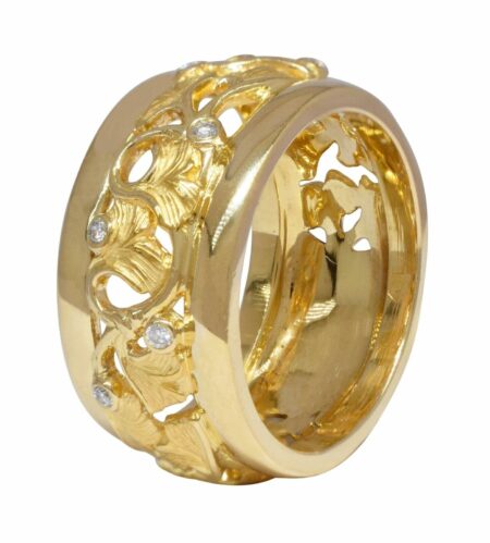 Carrera Y Carrera 18k Yellow Gold Floral Motif 
Diamond Band Ring Size 7.25