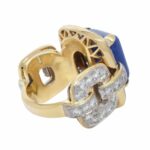 18k Yellow Gold Rectangular Sodalite 
Ring 3.25ct Diamond Ring Size 5.75