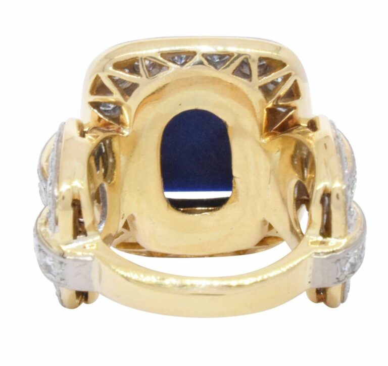 18k Yellow Gold Rectangular Sodalite 
Ring 3.25ct Diamond Ring Size 5.75