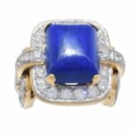 18k Yellow Gold Rectangular Sodalite 
Ring 3.25ct Diamond Ring Size 5.75