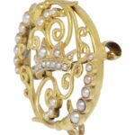 18K Yellow Gold Seed Pearl Brooch Crown Design