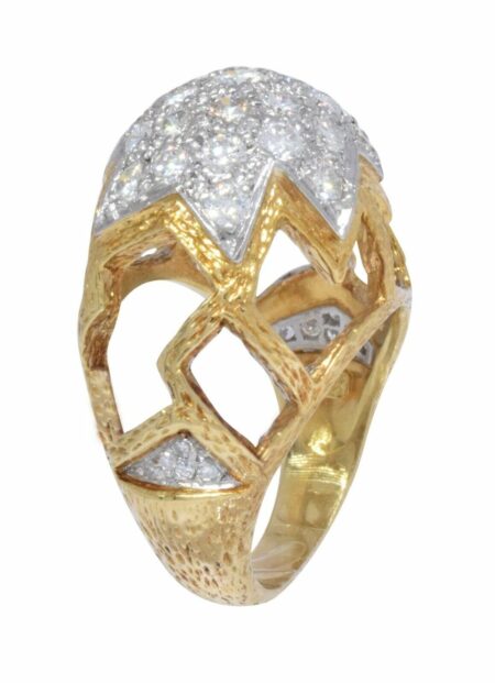 2.60 Carat Pave Diamond Retro Openwork Ring in 18k Yellow Gold 8