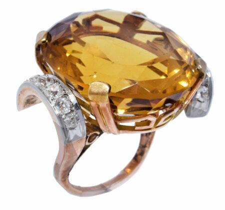 42.00ct Large Citrine & 1.00ct Diamond Ring in 14k Rose Gold 3.5