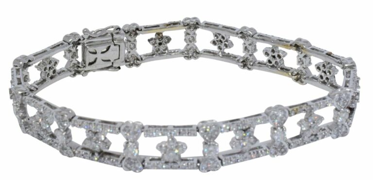 5.50 Ct Diamond 18k White Gold Flower Tennis Bracelet 7"