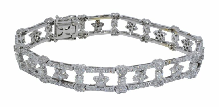 5.50 Ct Diamond 18k White Gold Flower Tennis Bracelet 7"