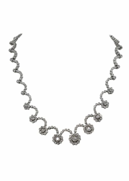 7.58 ct Diamond Flowers Motif 14k White Gold Necklace & Earrings Set