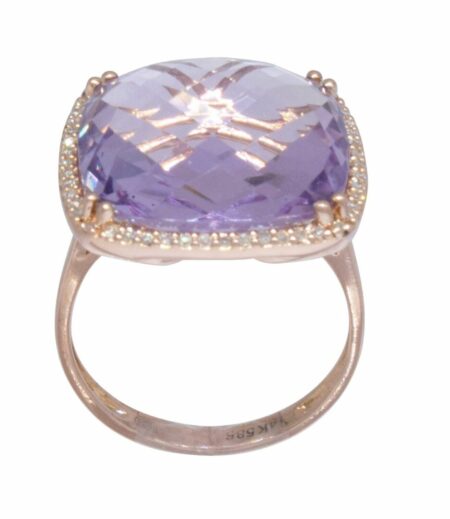 Amethyst & 0.26ct Diamond 14k Rose Gold Ladies Ring 6.5