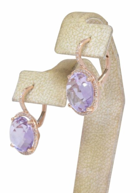 Amethyst & 0.35ct Diamond 14k Rose Gold Ladies Earrings