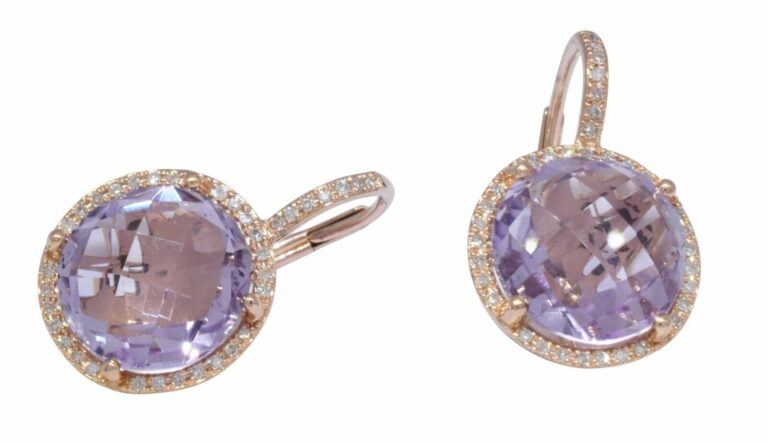 Amethyst 
0.35ct Diamond 14k Rose Gold Ladies Earrings