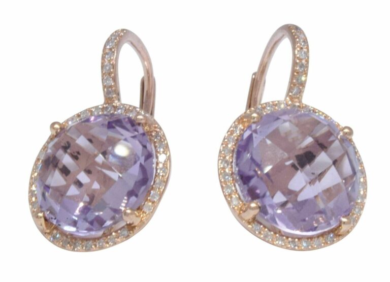 Amethyst 
0.35ct Diamond 14k Rose Gold Ladies Earrings