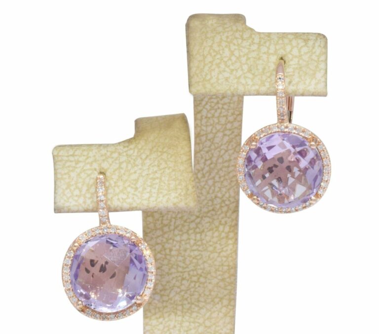 Amethyst 
0.35ct Diamond 14k Rose Gold Ladies Earrings