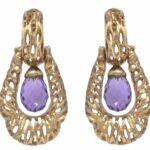 Amethyst Briolette Door Knocker Earrings in 14k Yellow Gold