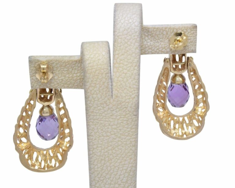 Amethyst Briolette Door Knocker Earrings in 14k Yellow Gold