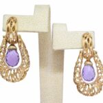 Amethyst Briolette Door Knocker Earrings in 14k Yellow Gold