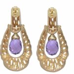 Amethyst Briolette Door Knocker Earrings in 14k Yellow Gold