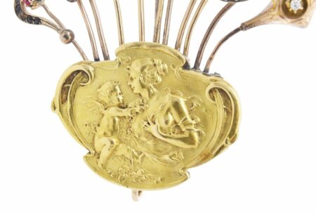 Art Nouveau Brooch 14k Yellow Gold with 12 Stickpins