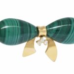 Bow Tie Pin 14k Yellow Gold Diamond 
Malachite