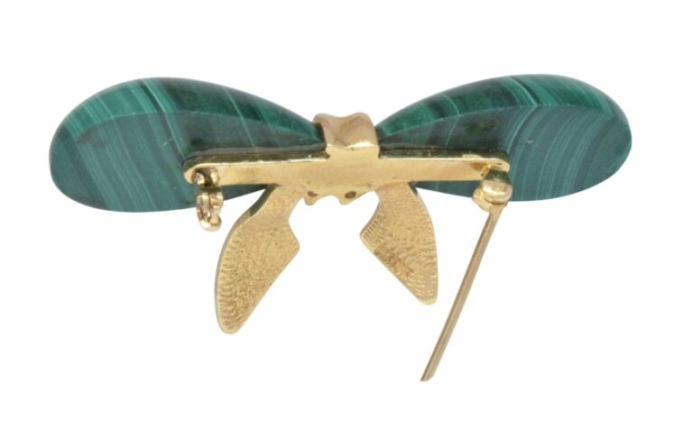 Bow Tie Pin 14k Yellow Gold Diamond 
Malachite