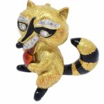 Brooch 18K Yellow Gold Diamond 
Enamel Racoon