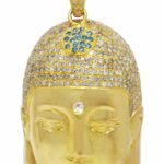 Buddah Pendant 18k Yellow Gold Pave White 
Blue Diamonds