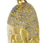 Buddah Pendant 18k Yellow Gold Pave White 
Blue Diamonds