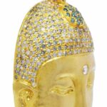 Buddah Pendant 18k Yellow Gold Pave White 
Blue Diamonds