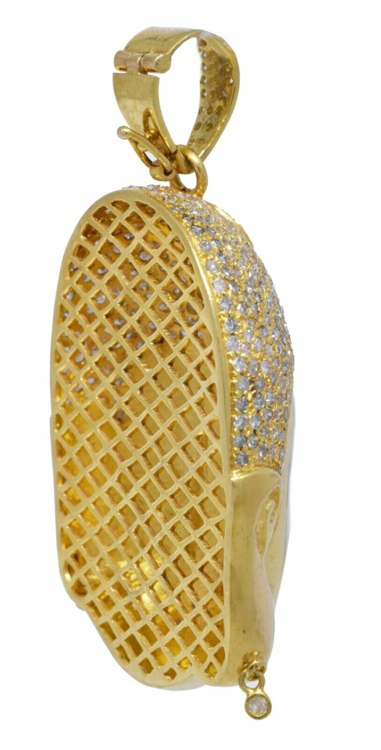 Buddah Pendant 18k Yellow Gold Pave White 
Blue Diamonds