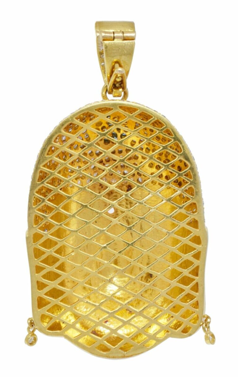 Buddah Pendant 18k Yellow Gold Pave White 
Blue Diamonds