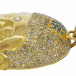 Buddah Pendant 18k Yellow Gold Pave White 
Blue Diamonds