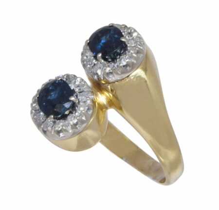 Bypass Sapphire 
Diamond 18k Yellow Gold Ladies Ring Size 7