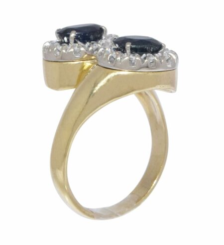 Bypass Sapphire & Diamond 18k Yellow Gold Ladies Ring Size 7