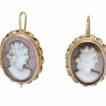 Cameo Mother of Pearl Earrings 14k Yellow Gold