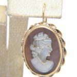 Cameo Mother of Pearl Earrings 14k Yellow Gold