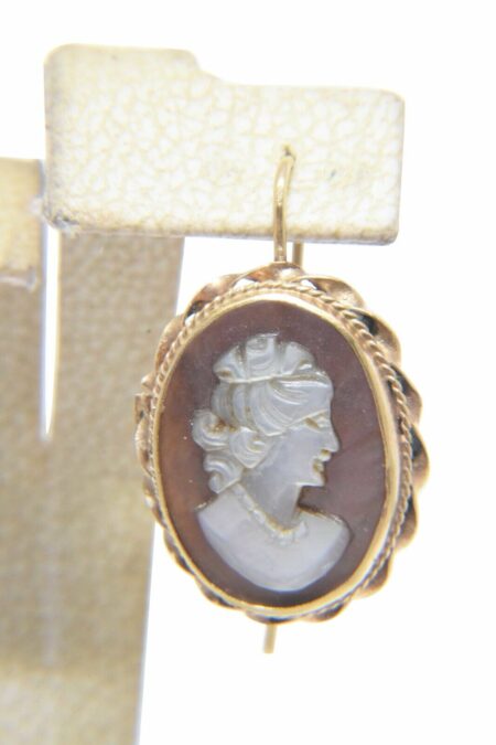 Cameo Mother of Pearl Earrings 14k Yellow Gold