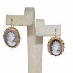 Cameo Mother of Pearl Earrings 14k Yellow Gold